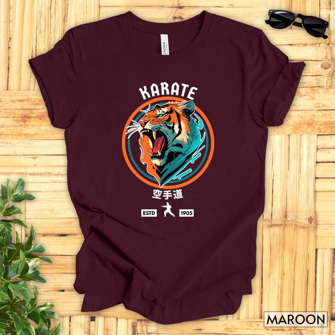 Karate Tiger T-Shirt__Maroon__ Mockup Unisex T-Shirt
