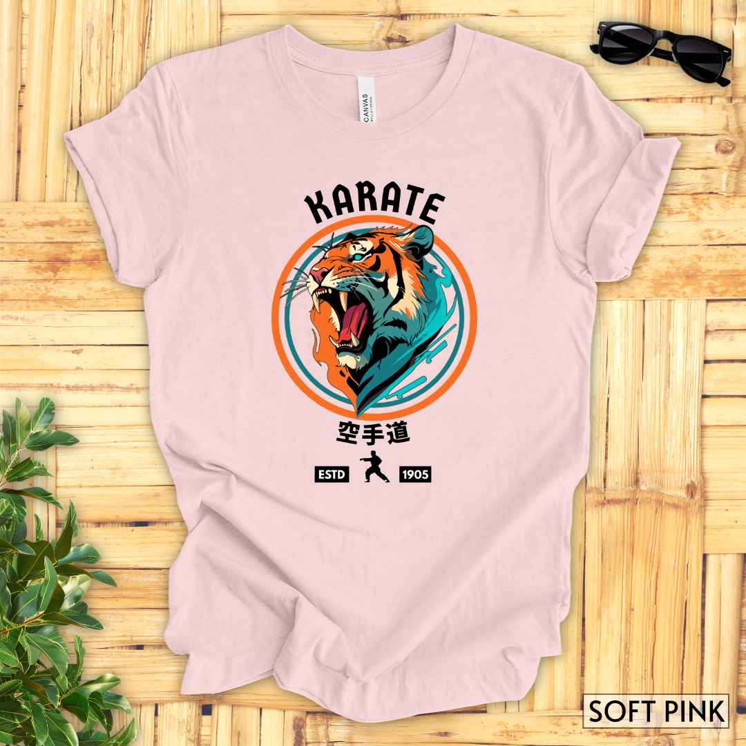 Karate Tiger T-Shirt__Soft Pink__ Mockup Unisex T-Shirt