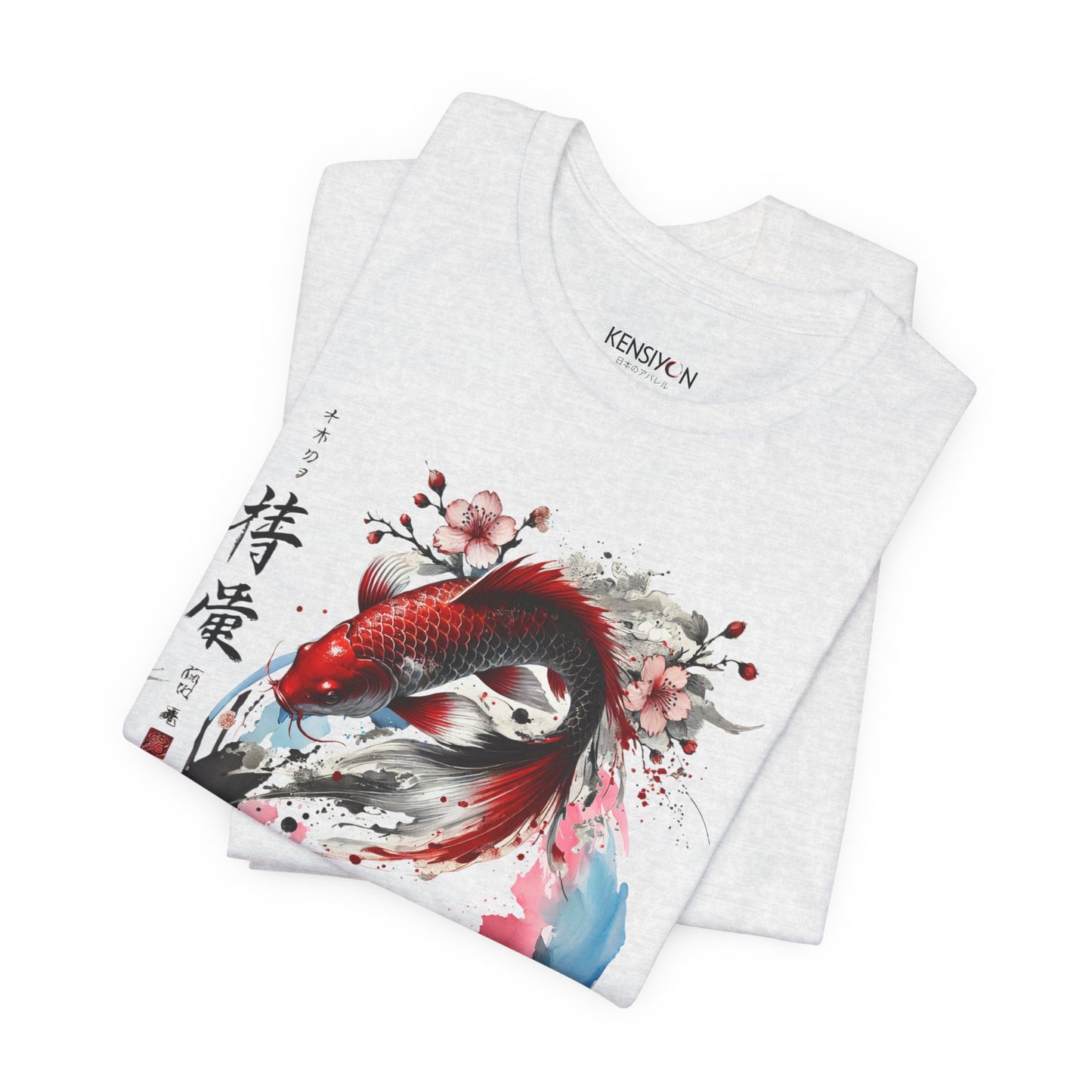 Koi Fish Sumi-e Swirl T-Shirt__Ash__ Folded Unisex T-Shirt