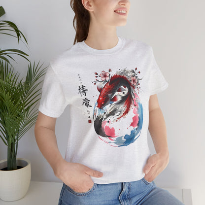 Koi Fish Sumi-e Swirl T-Shirt__Ash__ Lifestyle Unisex T-Shirt