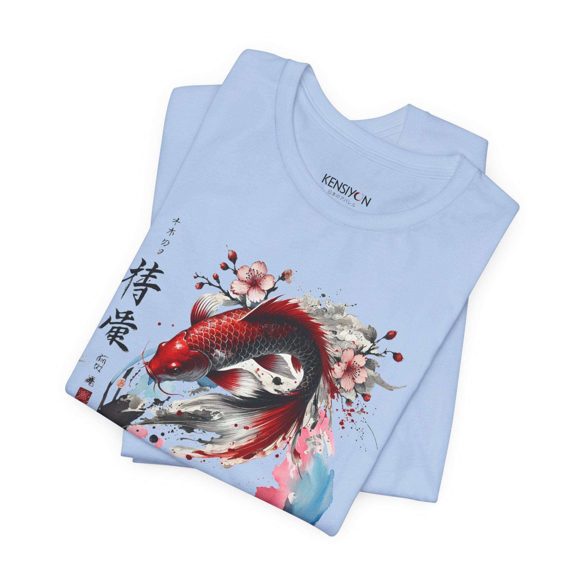 Koi Fish Sumi-e Swirl T-Shirt__Baby Blue__ Folded Unisex T-Shirt