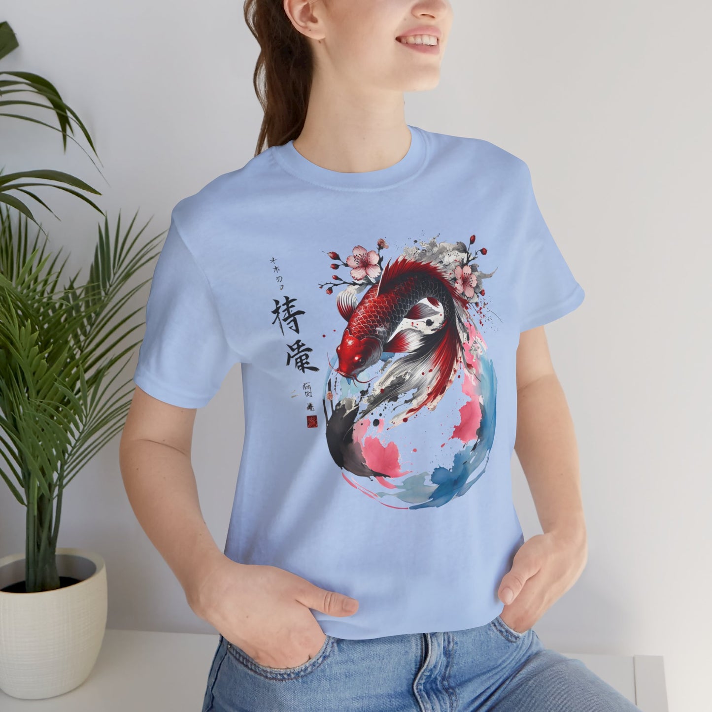 Koi Fish Sumi-e Swirl T-Shirt__Baby Blue__ Lifestyle Unisex T-Shirt