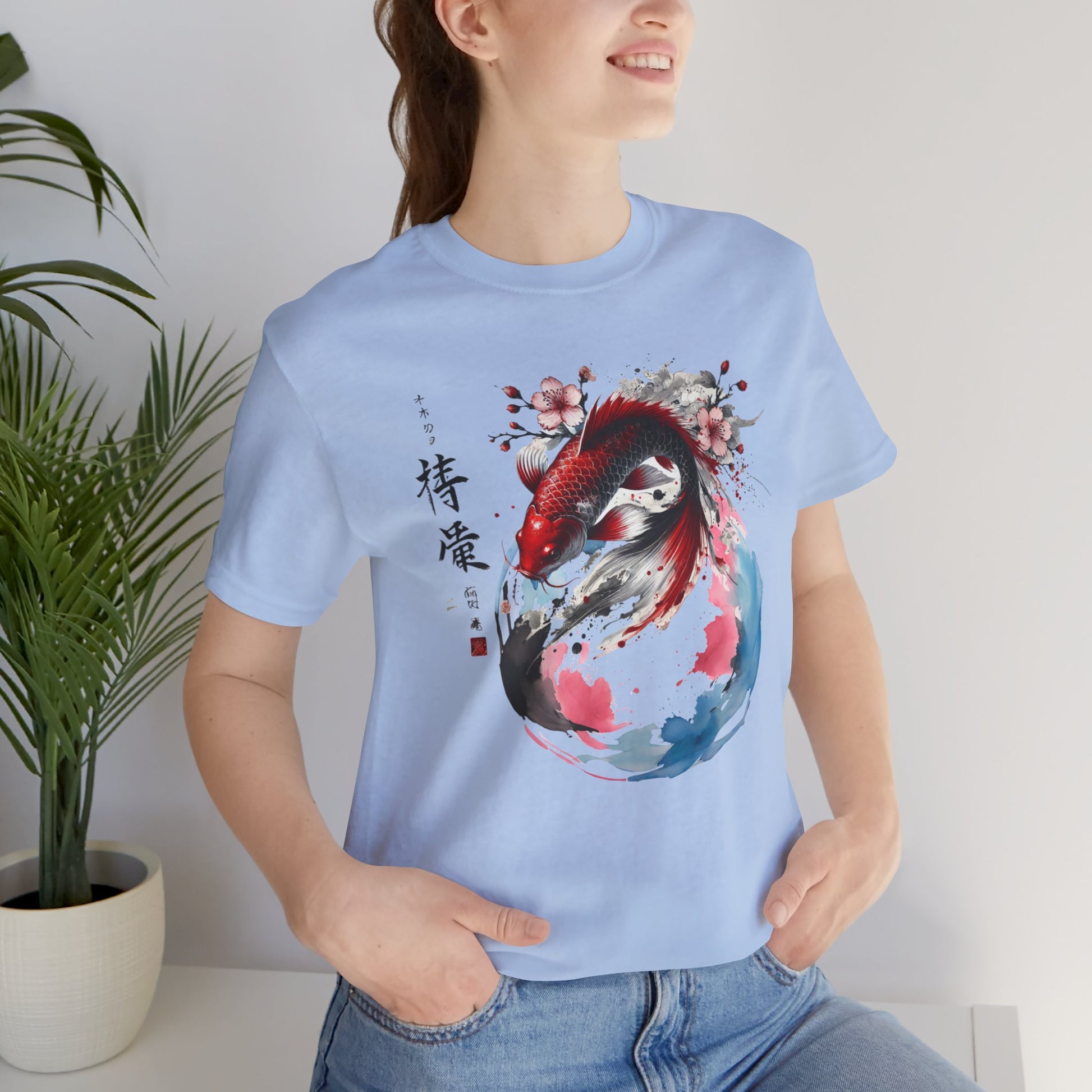 Koi Fish Sumi-e Swirl T-Shirt__Baby Blue__ Lifestyle Unisex T-Shirt