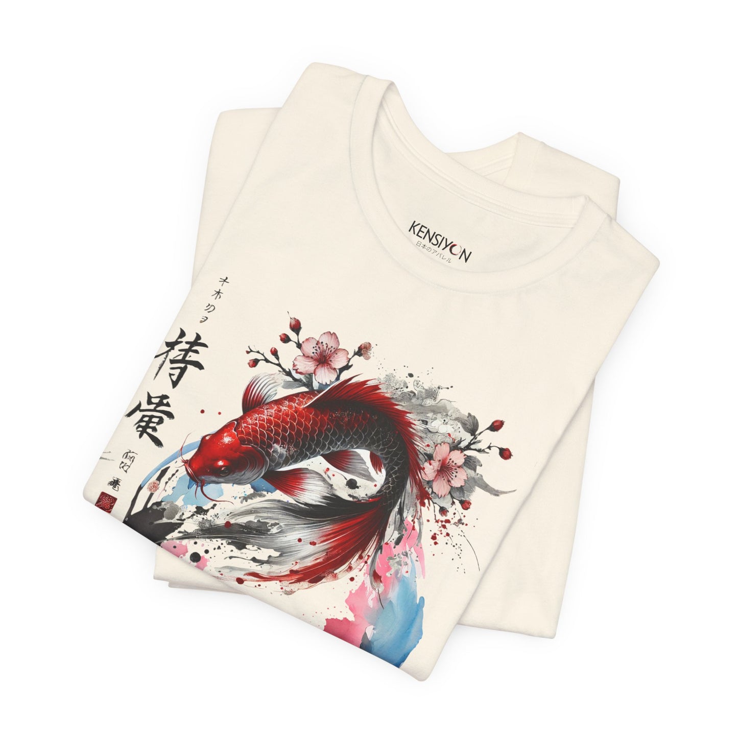 Koi Fish Sumi-e Swirl T-Shirt__Natural__ Folded Unisex T-Shirt