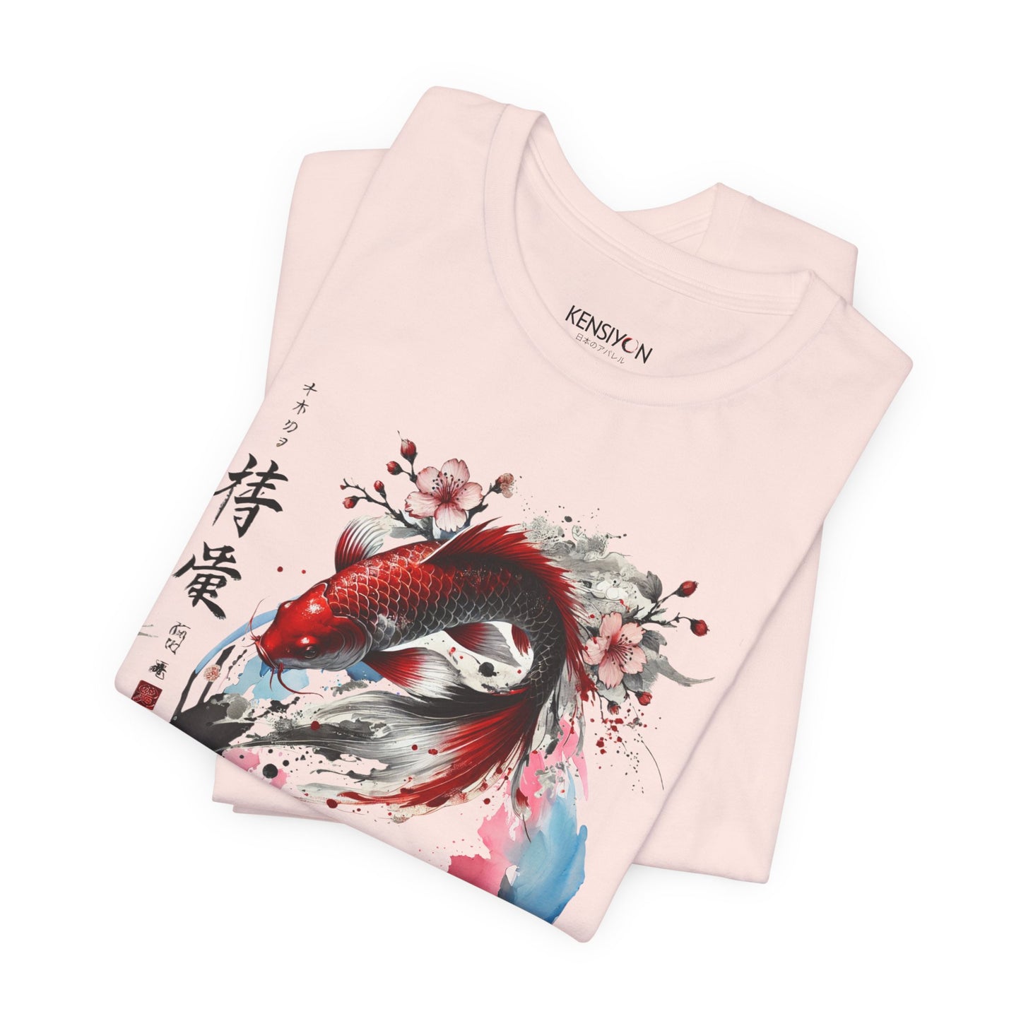Koi Fish Sumi-e Swirl T-Shirt__Soft Pink__ Folded Unisex T-Shirt