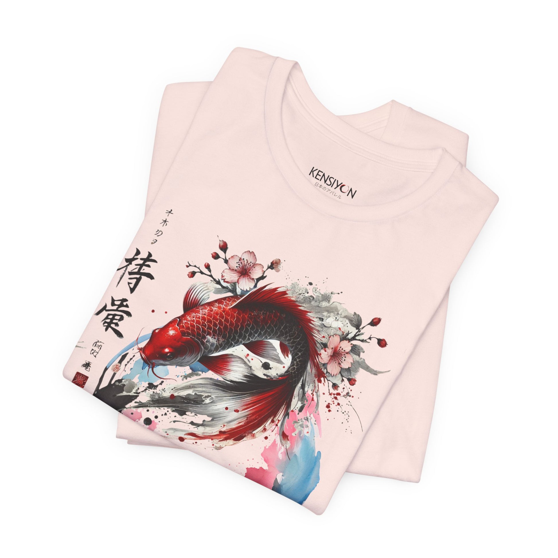 Koi Fish Sumi-e Swirl T-Shirt__Soft Pink__ Folded Unisex T-Shirt
