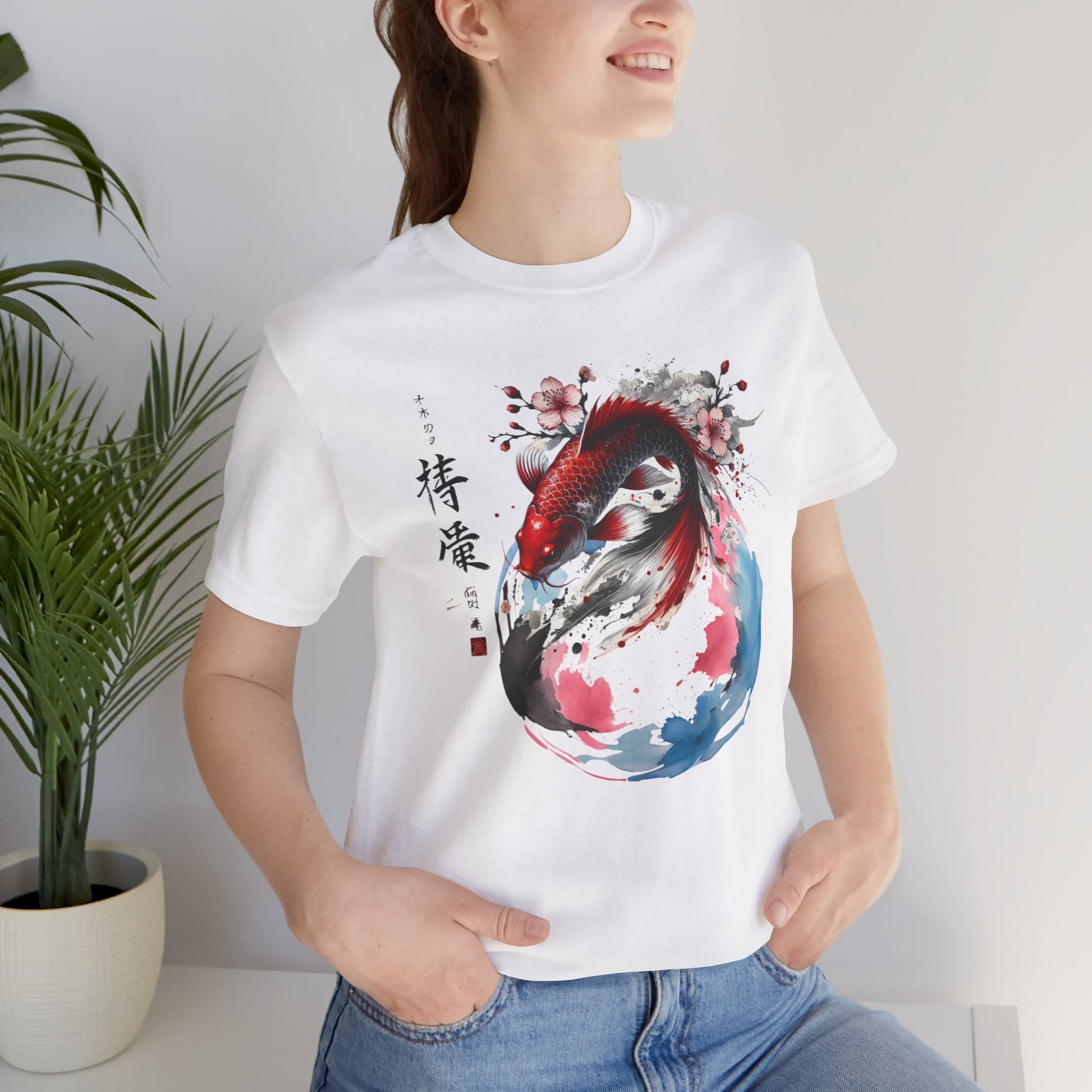 Koi Fish Sumi-e Swirl T-Shirt__White__ Lifestyle Unisex T-Shirt