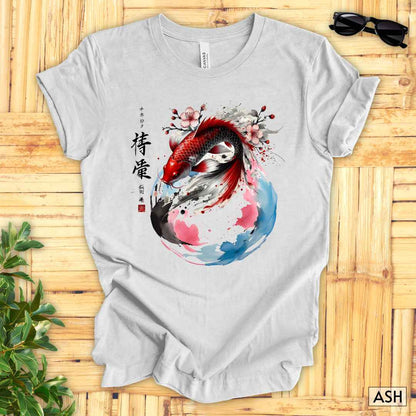 Koi Fish Sumi-e Swirl T-Shirt__Ash__ Mockup Unisex T-Shirt