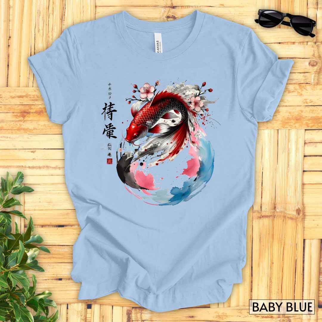 Koi Fish Sumi-e Swirl T-Shirt__Baby Blue__ Mockup Unisex T-Shirt