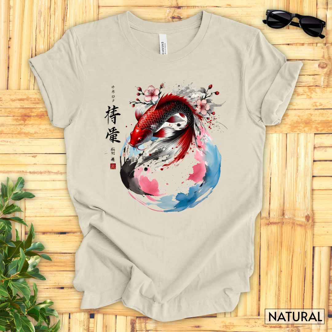 Koi Fish Sumi-e Swirl T-Shirt__Natural__ Mockup Unisex T-Shirt