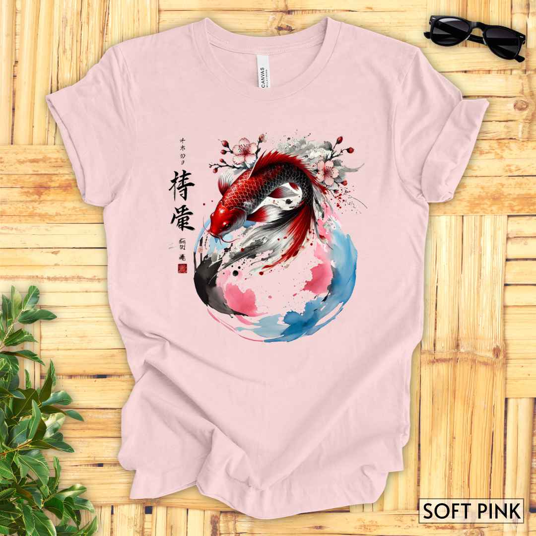 Koi Fish Sumi-e Swirl T-Shirt__Soft Pink__ Mockup Unisex T-Shirt