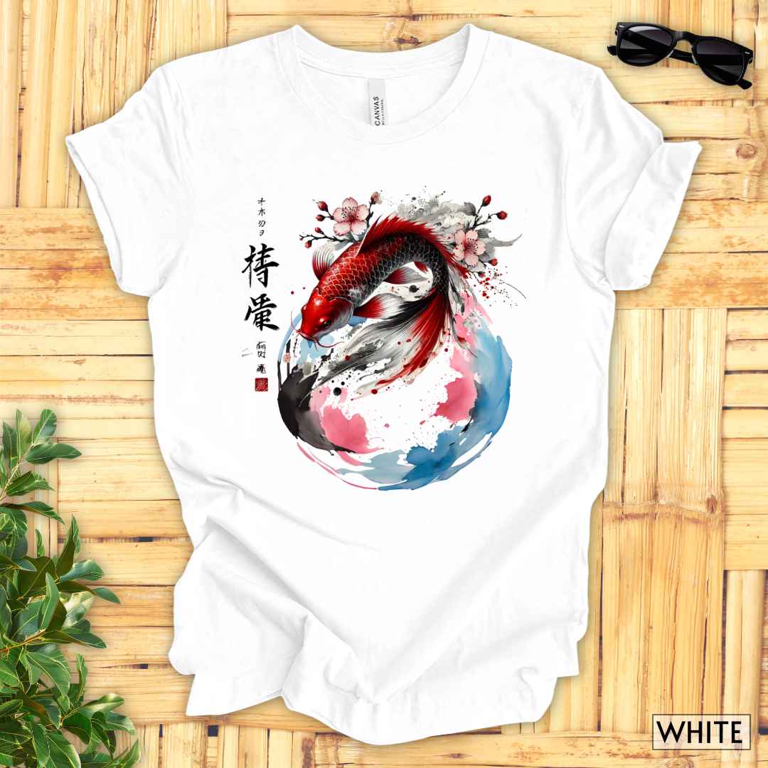 Koi Fish Sumi-e Swirl T-Shirt__White__ Mockup Unisex T-Shirt