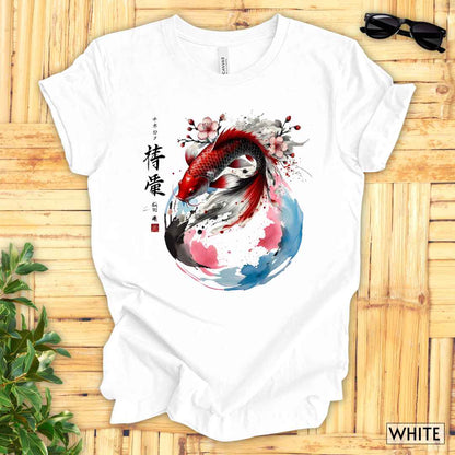 Koi Fish Sumi-e Swirl T-Shirt__White__ Mockup Unisex T-Shirt