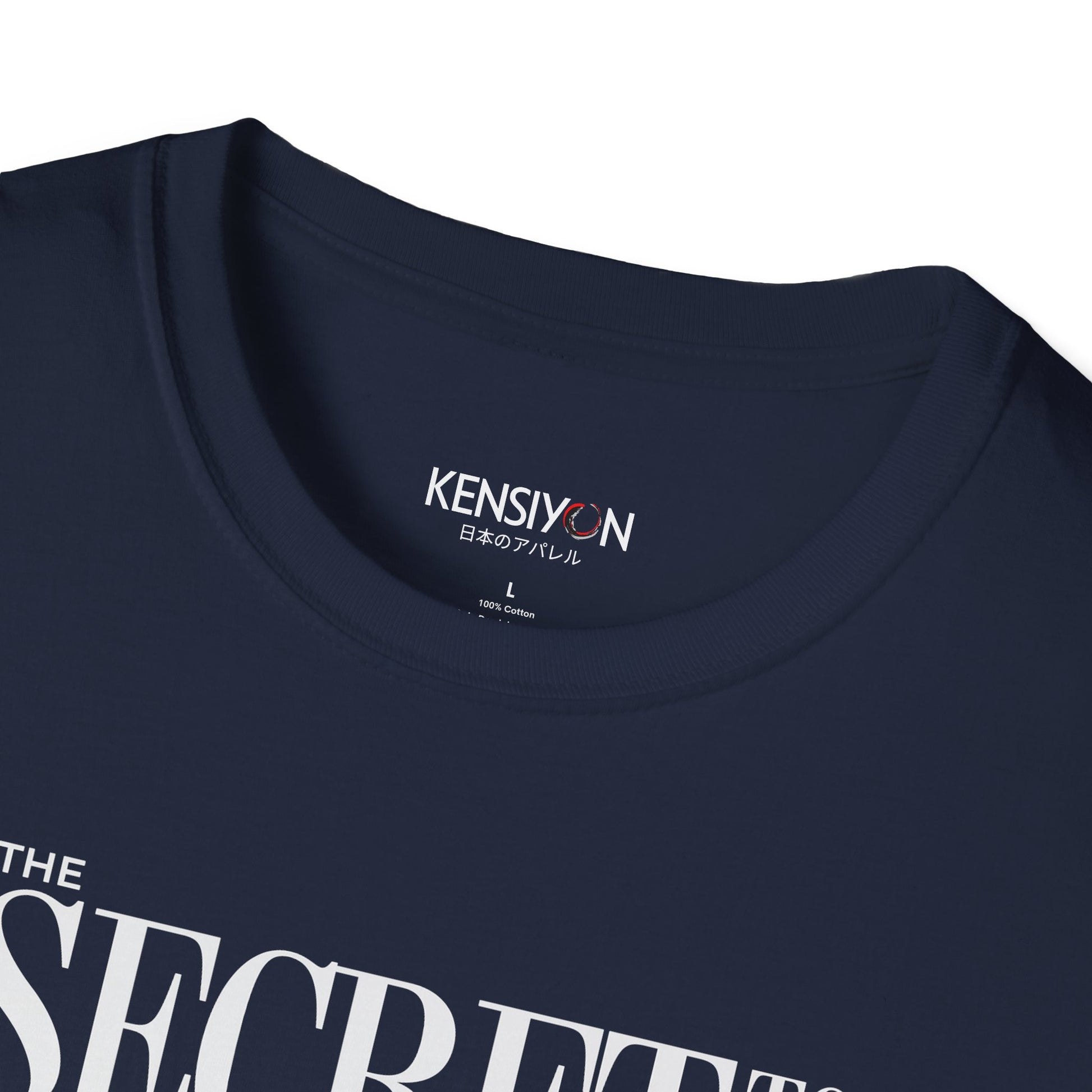 The Secret to Success, Never Stop Trying v1 Unisex T-Shirt__Navy__ Neck Label Mockup