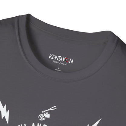 Sushi and Sashimi Typography Unisex T-Shirt__Charcoal__ Neck Label Mockup