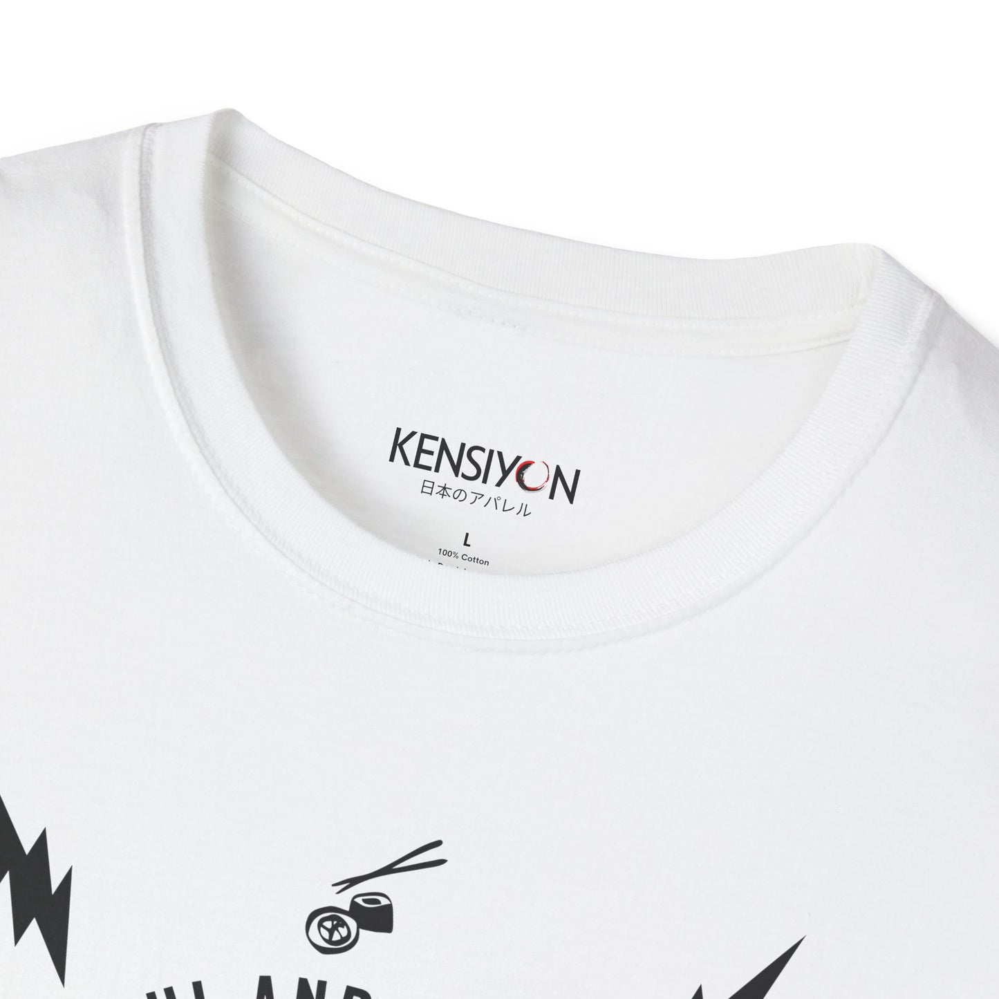 Sushi and Sashimi Typography Unisex T-Shirt__White__ Neck Label Mockup