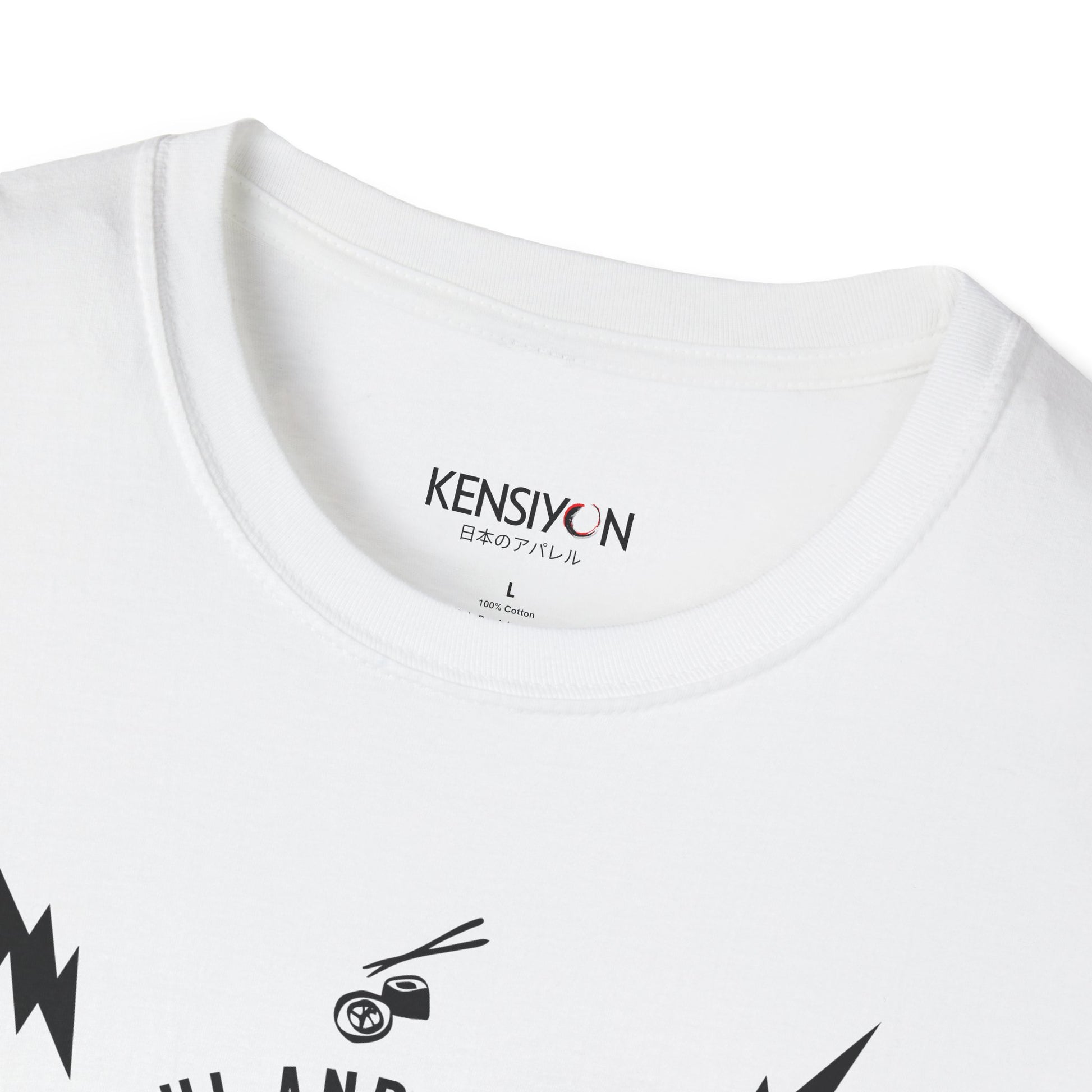 Sushi and Sashimi Typography Unisex T-Shirt__White__ Neck Label Mockup