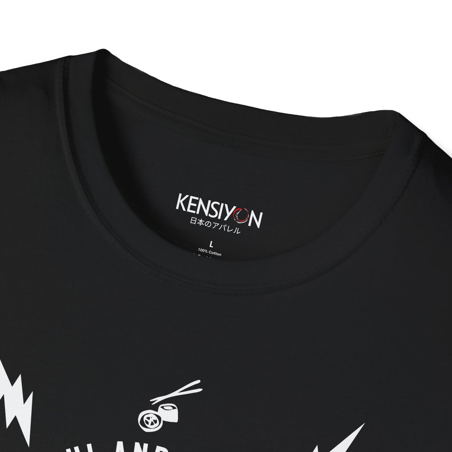 Sushi and Sashimi Typography Unisex T-Shirt__Black__ Neck Label Mockup