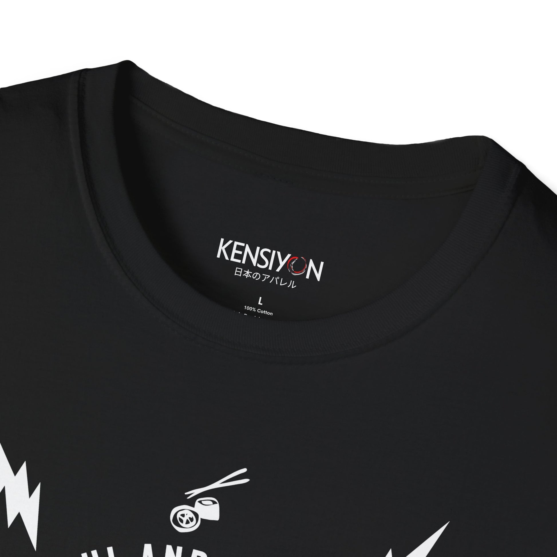 Sushi and Sashimi Typography Unisex T-Shirt__Black__ Neck Label Mockup