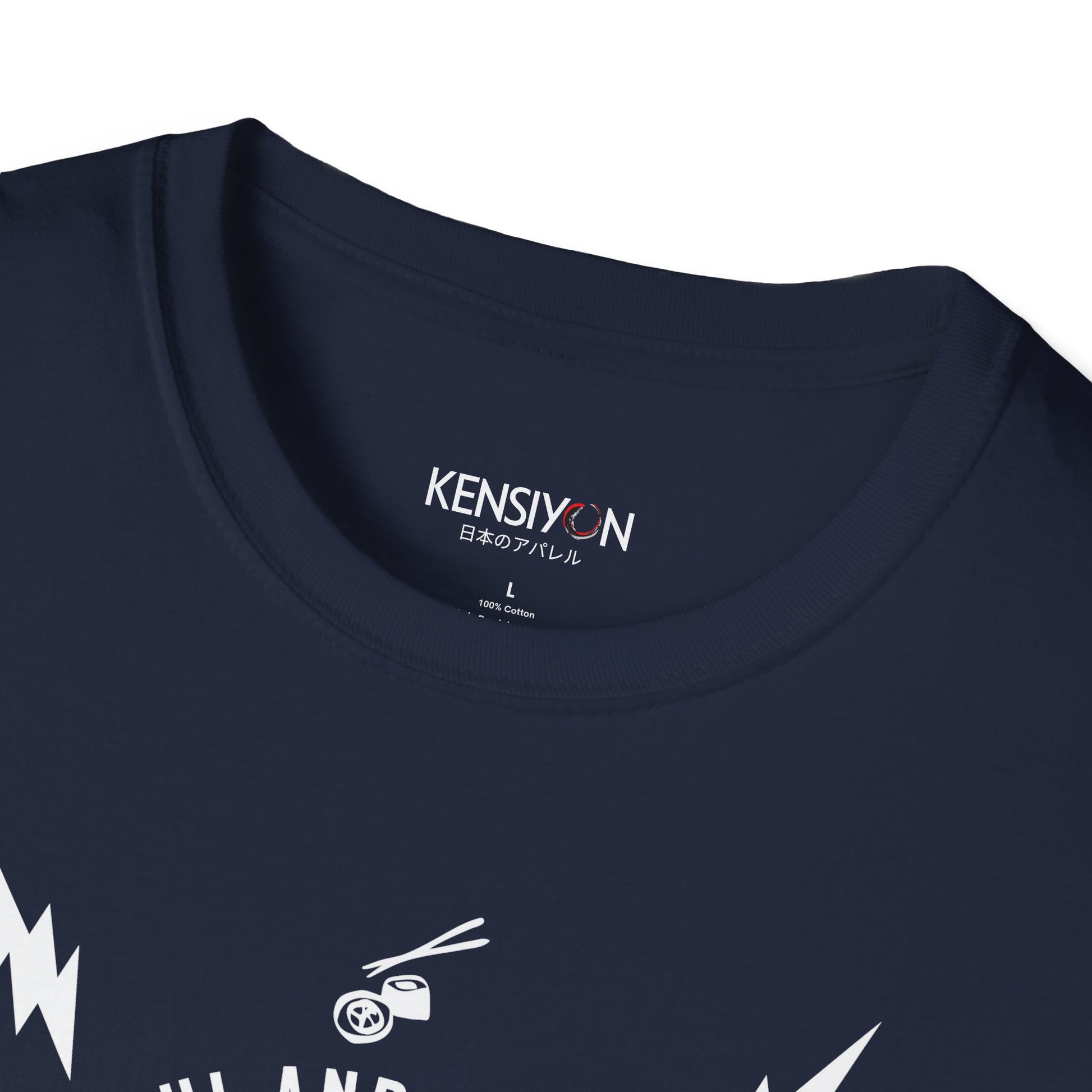 Sushi and Sashimi Typography Unisex T-Shirt__Navy__ Neck Label Mockup