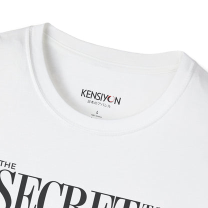 The Secret to Success, Never Stop Trying v1 Unisex T-Shirt__White__ Neck Label Mockup