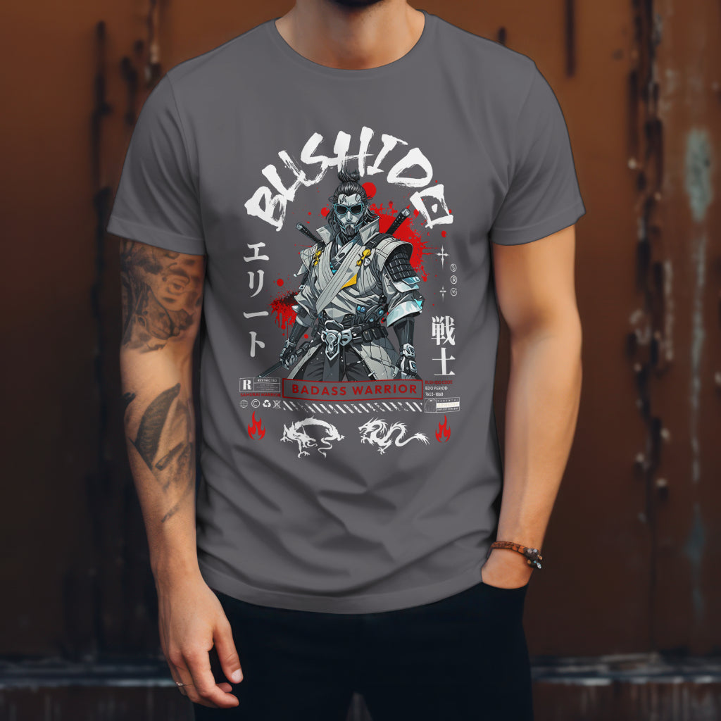 Badass_Bushido_Samurai_Warrior_Unisex_T-Shirt__Charcoal__Mockup_1