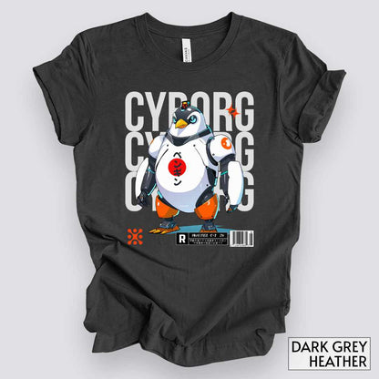 Cyborg Penguin T-Shirt__Dark Grey Heather__ Mockup Unisex T-Shirt