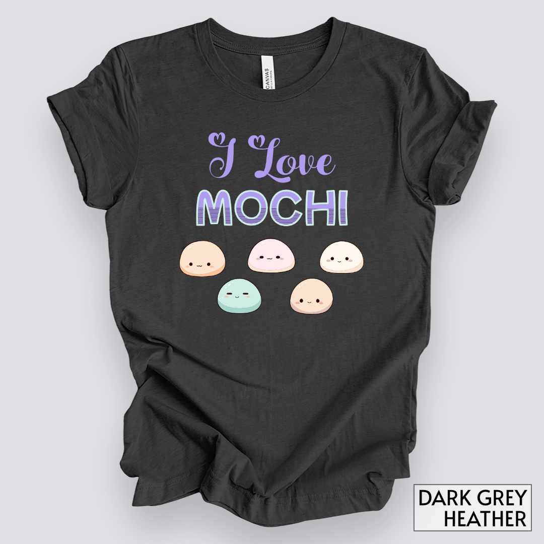 I Love Mochi T-Shirt__Dark Grey Heather__ Mockup Unisex T-Shirt