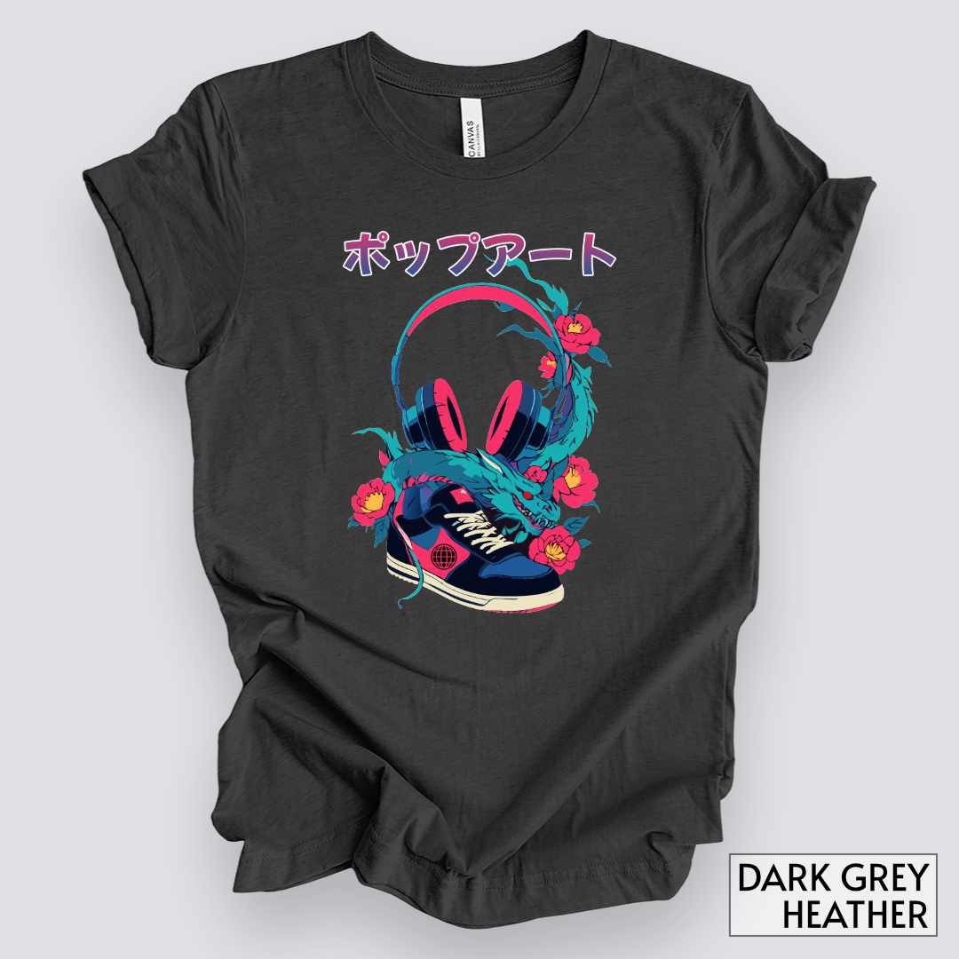 Japanese Pop-Art Streetwear T-Shirt__Dark Grey Heather__ Mockup Unisex T-Shirt
