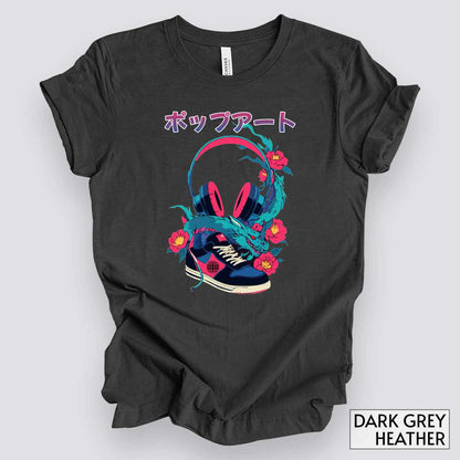Japanese Pop-Art Streetwear T-Shirt__Dark Grey Heather__ Mockup Unisex T-Shirt