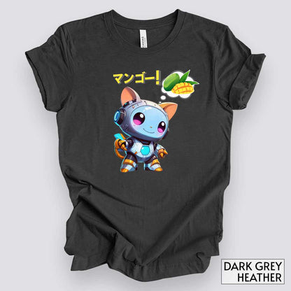 Kawaii Animal Robot Thinking of Mangoes T-Shirt__Dark Grey Heather__ Mockup Unisex T-Shirt