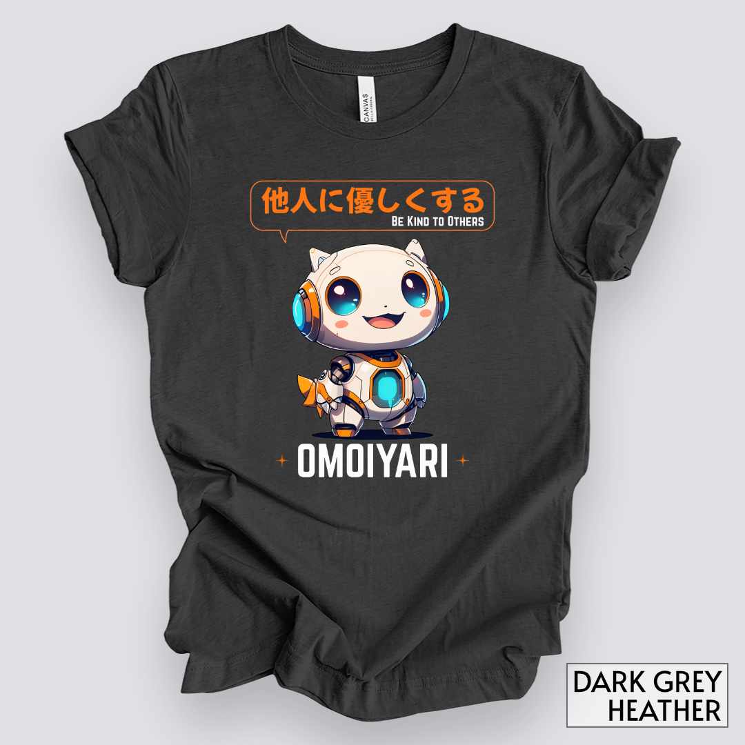 Kawaii Robot, Omoiyari Mindset, Be Kind to Others T-Shirt__Dark Grey Heather__ Mockup Unisex T-Shirt