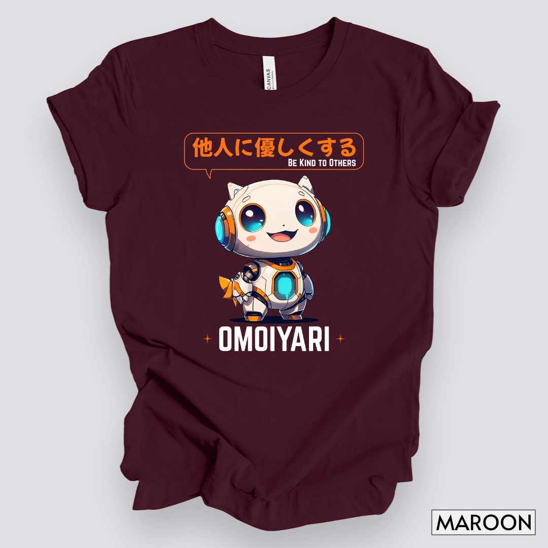 Kawaii Robot, Omoiyari Mindset, Be Kind to Others T-Shirt__Maroon__ Mockup Unisex T-Shirt