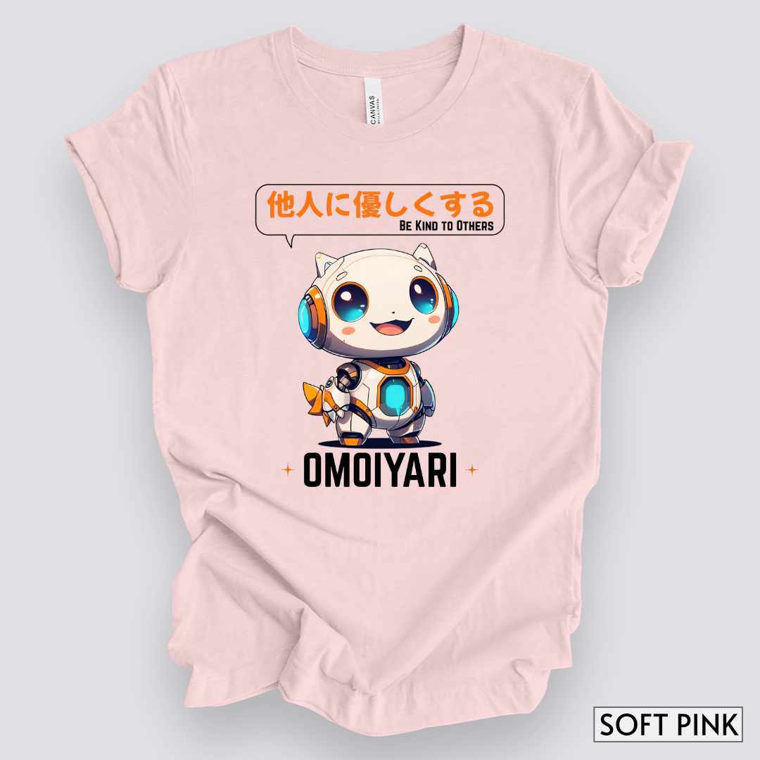 Kawaii Robot, Omoiyari Mindset, Be Kind to Others T-Shirt__Soft Pink__ Mockup Unisex T-Shirt