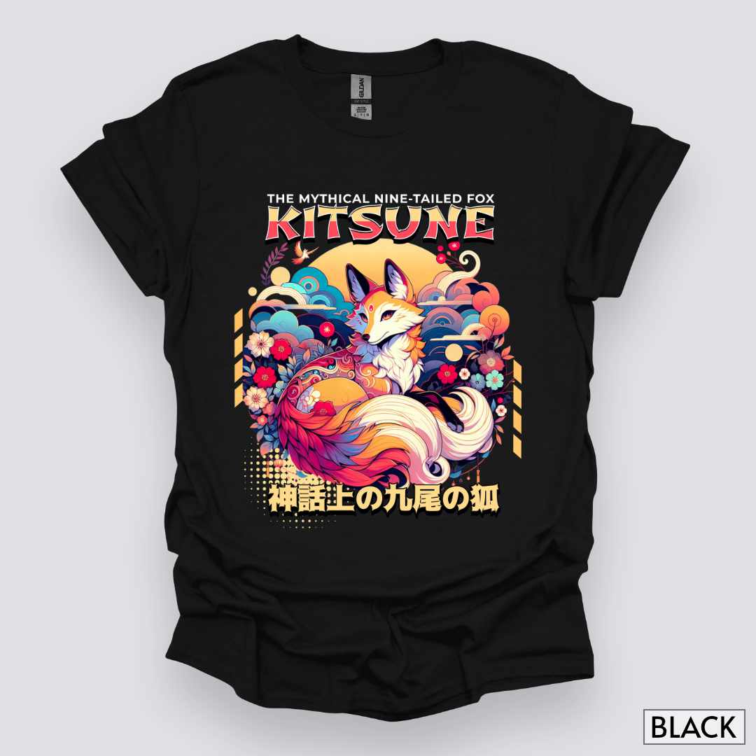 Kitsune_the_Nine-Tailed_Fox_Unisex_T-Shirt__Black__Mockup