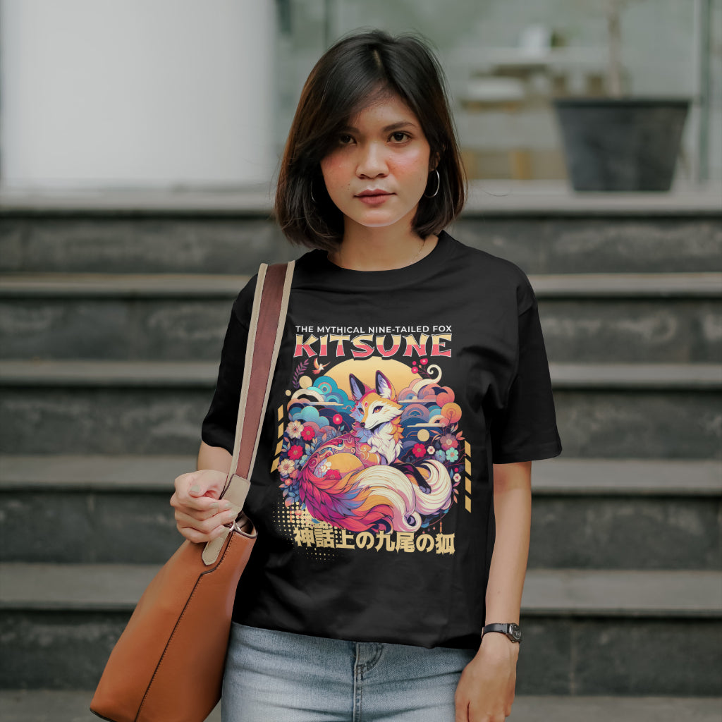 Kitsune_the_Nine-Tailed_Fox_Unisex_T-Shirt__Black__Mockup_1