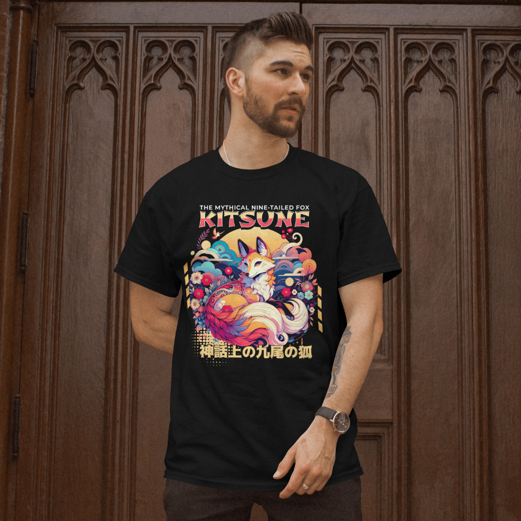 Kitsune_the_Nine-Tailed_Fox_Unisex_T-Shirt__Black__Mockup_2