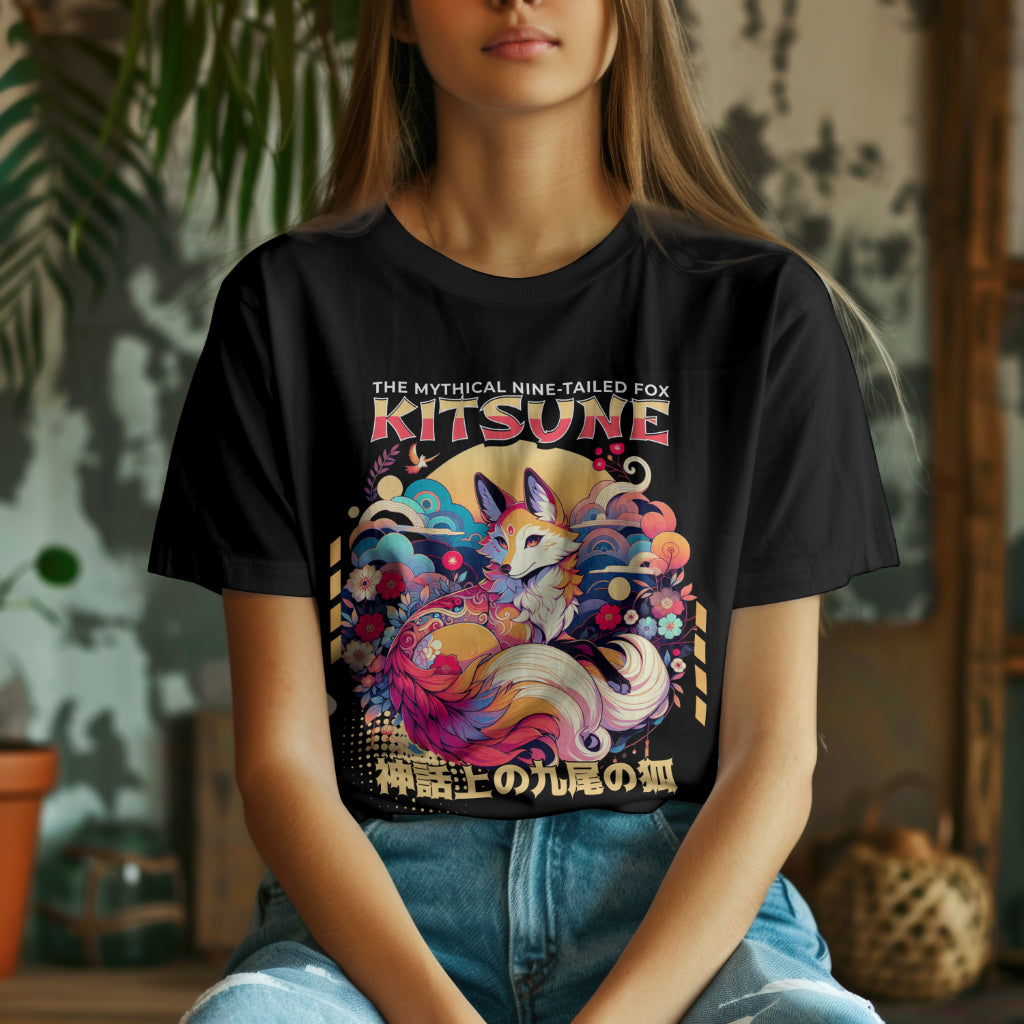 Kitsune_the_Nine-Tailed_Fox_Unisex_T-Shirt__Black__Mockup_3