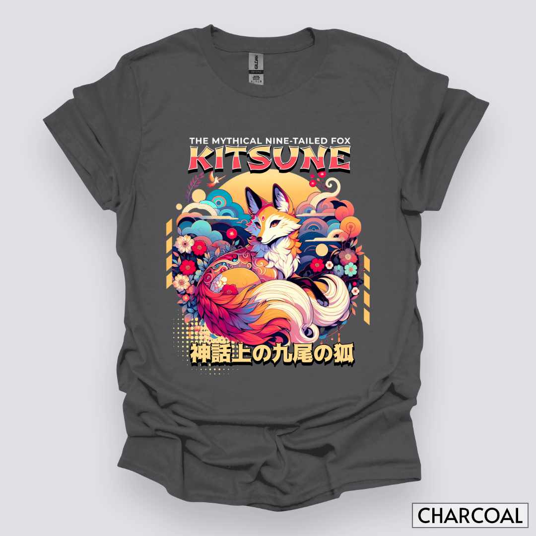 Kitsune_the_Nine-Tailed_Fox_Unisex_T-Shirt__Charcoal__Mockup