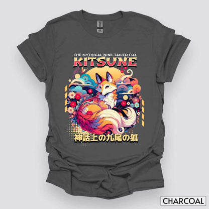 Kitsune_the_Nine-Tailed_Fox_Unisex_T-Shirt__Charcoal__Mockup