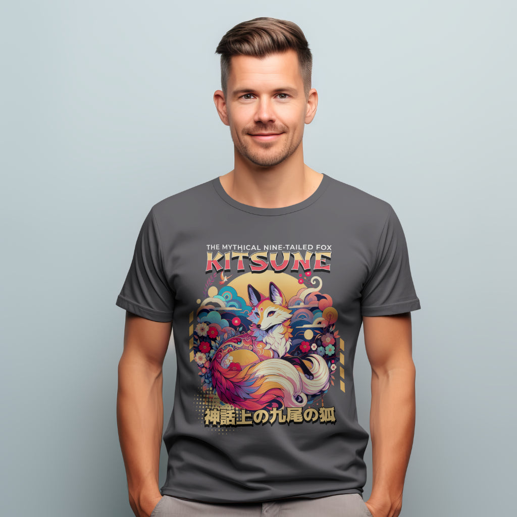 Kitsune_the_Nine-Tailed_Fox_Unisex_T-Shirt__Charcoal__Mockup_1