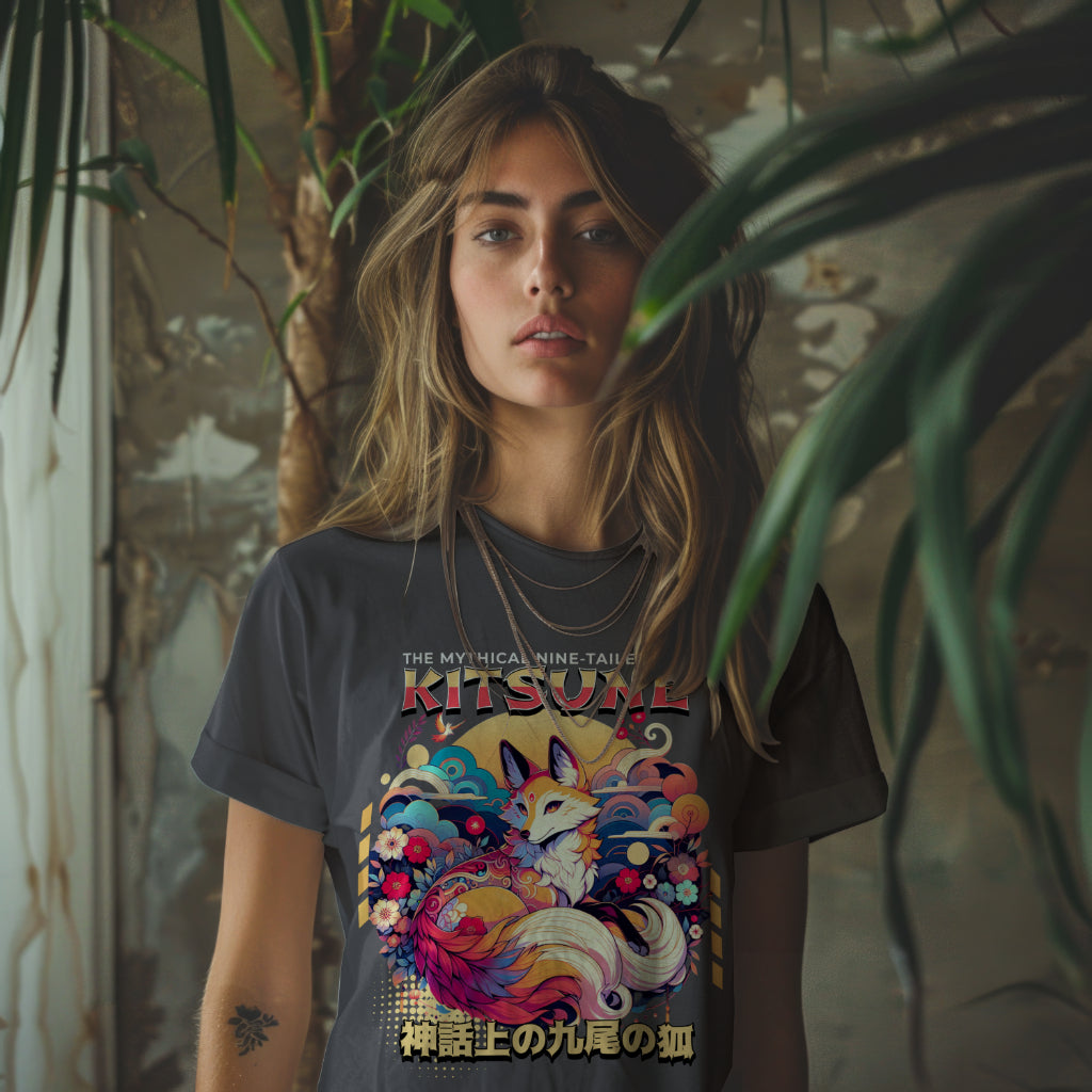 Kitsune_the_Nine-Tailed_Fox_Unisex_T-Shirt__Charcoal__Mockup_2