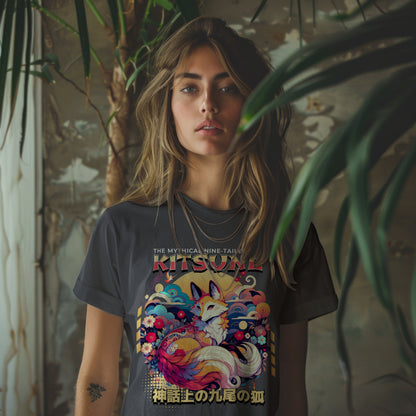 Kitsune_the_Nine-Tailed_Fox_Unisex_T-Shirt__Charcoal__Mockup_2