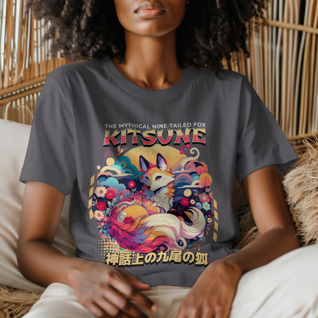 Kitsune_the_Nine-Tailed_Fox_Unisex_T-Shirt__Charcoal__Mockup_3