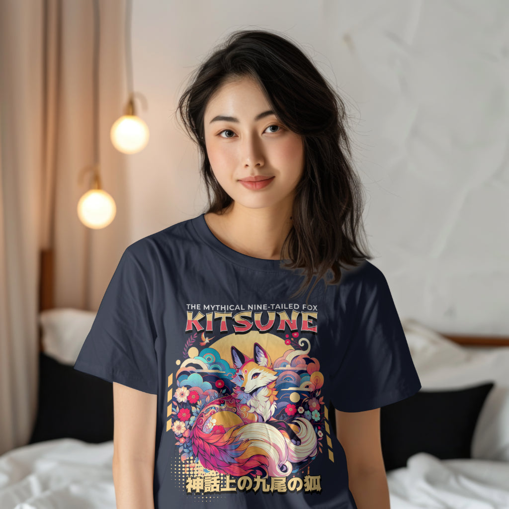 Kitsune_the_Nine-Tailed_Fox_Unisex_T-Shirt__Navy__Mockup_3