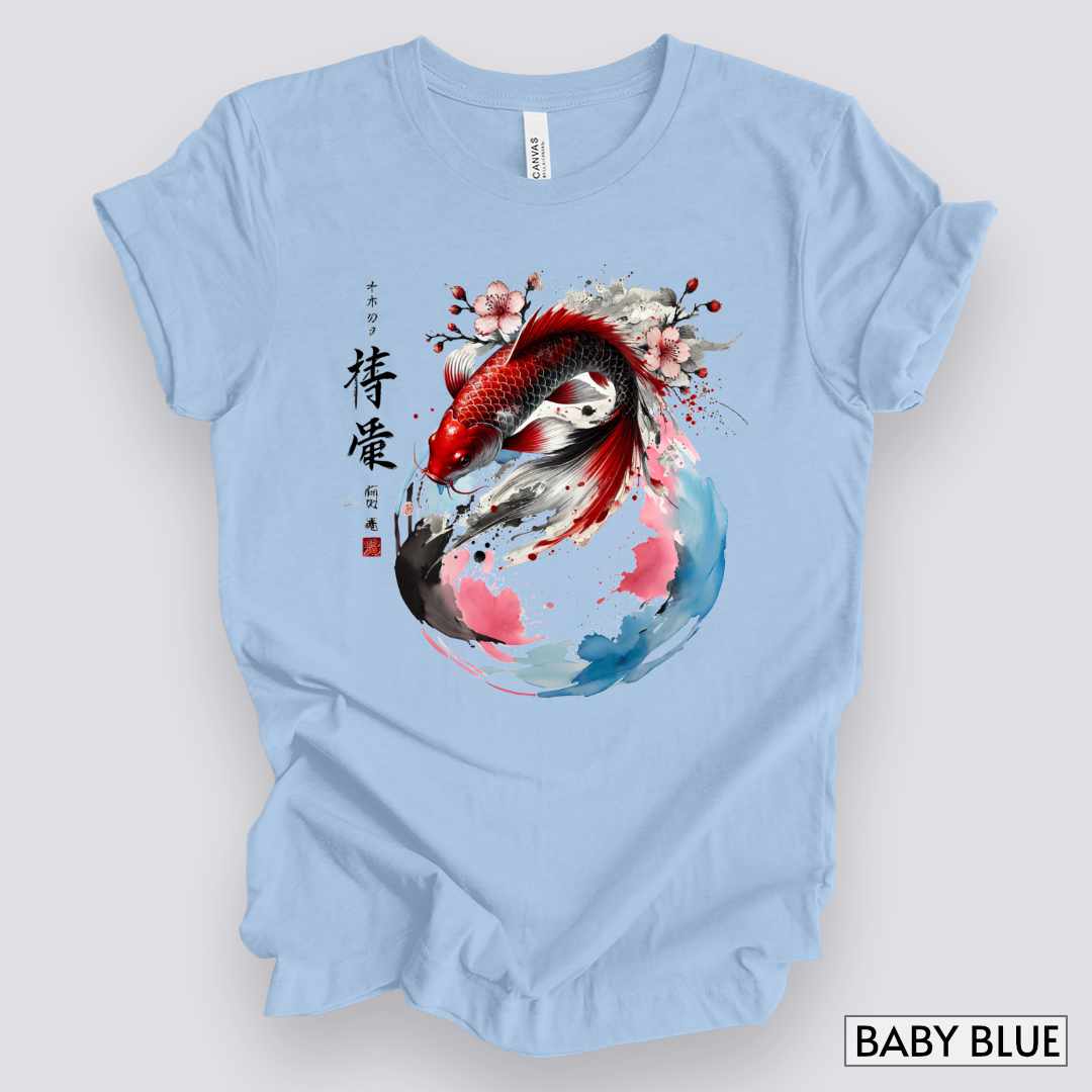Koi Fish Sumi-e Swirl T-Shirt__Baby Blue__ Mockup Unisex T-Shirt