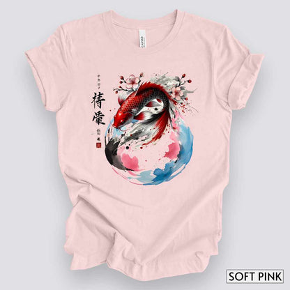 Koi Fish Sumi-e Swirl T-Shirt__Soft Pink__ Mockup Unisex T-Shirt