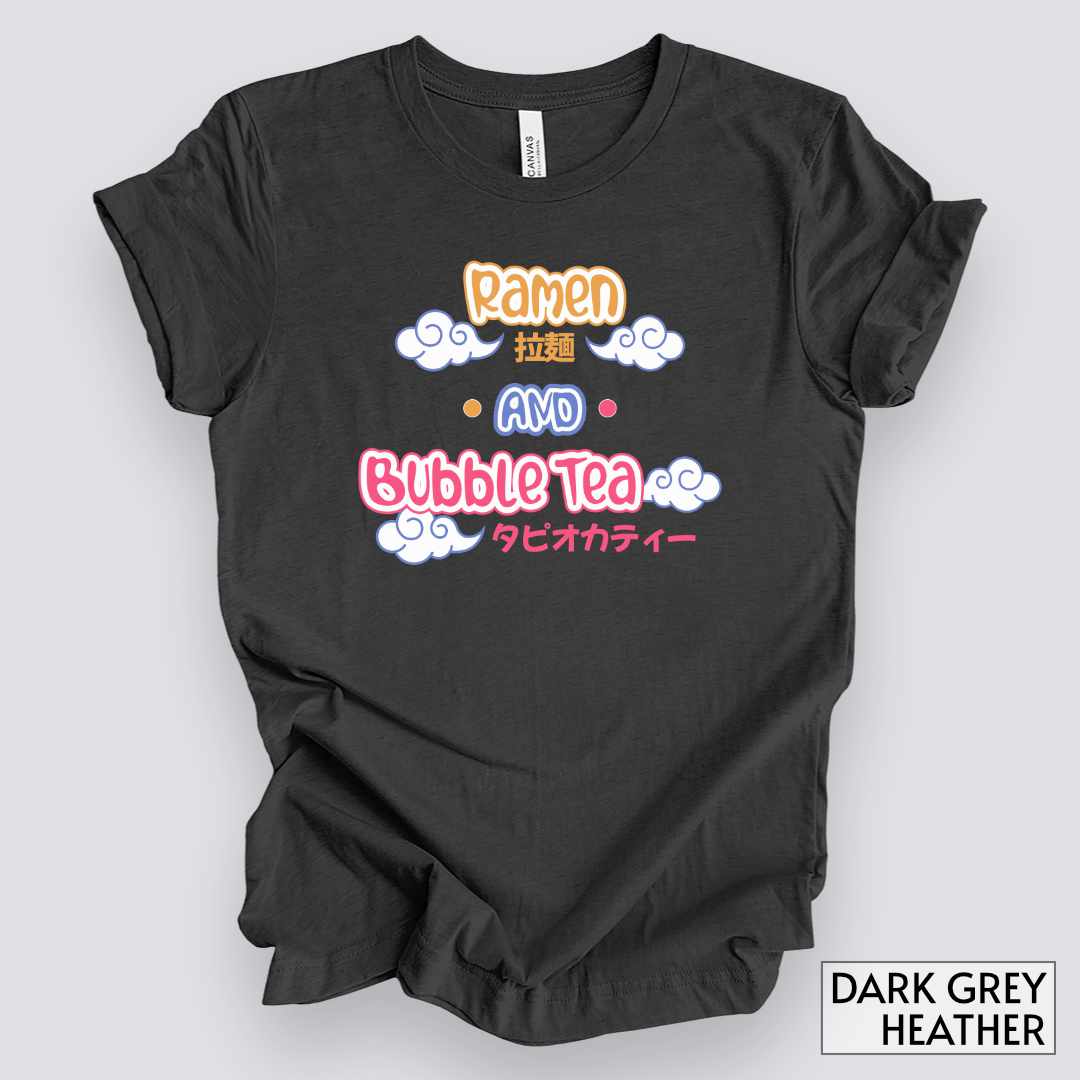 Ramen and Bubble Tea T-Shirt__Dark Grey Heather__ Mockup Unisex T-Shirt