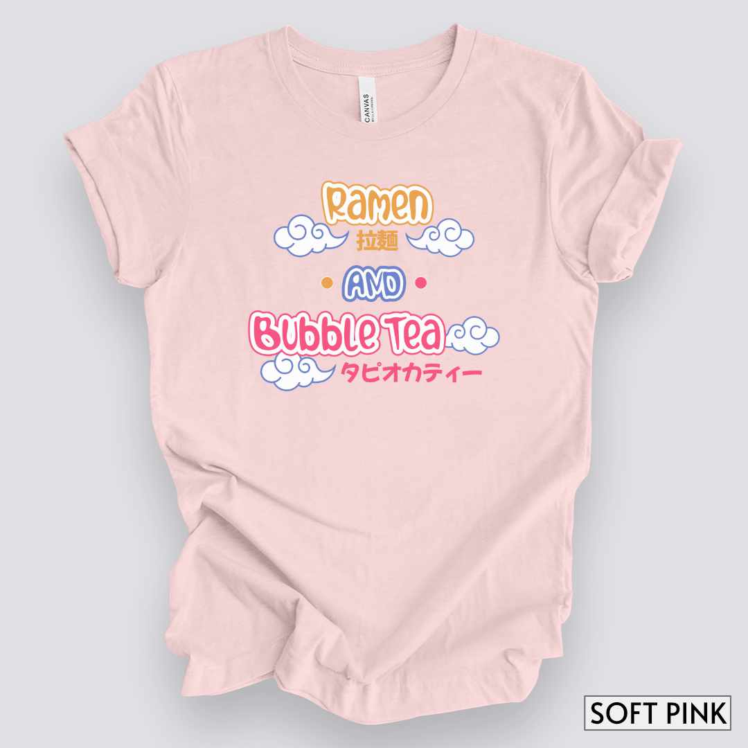Ramen and Bubble Tea T-Shirt__Soft Pink__ Mockup Unisex T-Shirt