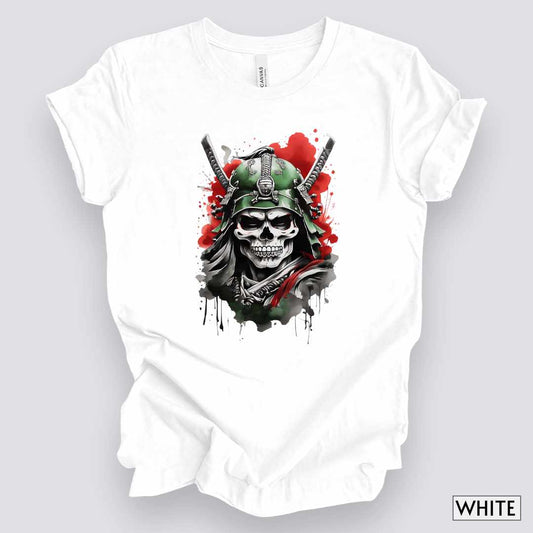 Sumi-e Samurai Warrior Skull T-Shirt v1__White__ Mockup Unisex T-Shirt
